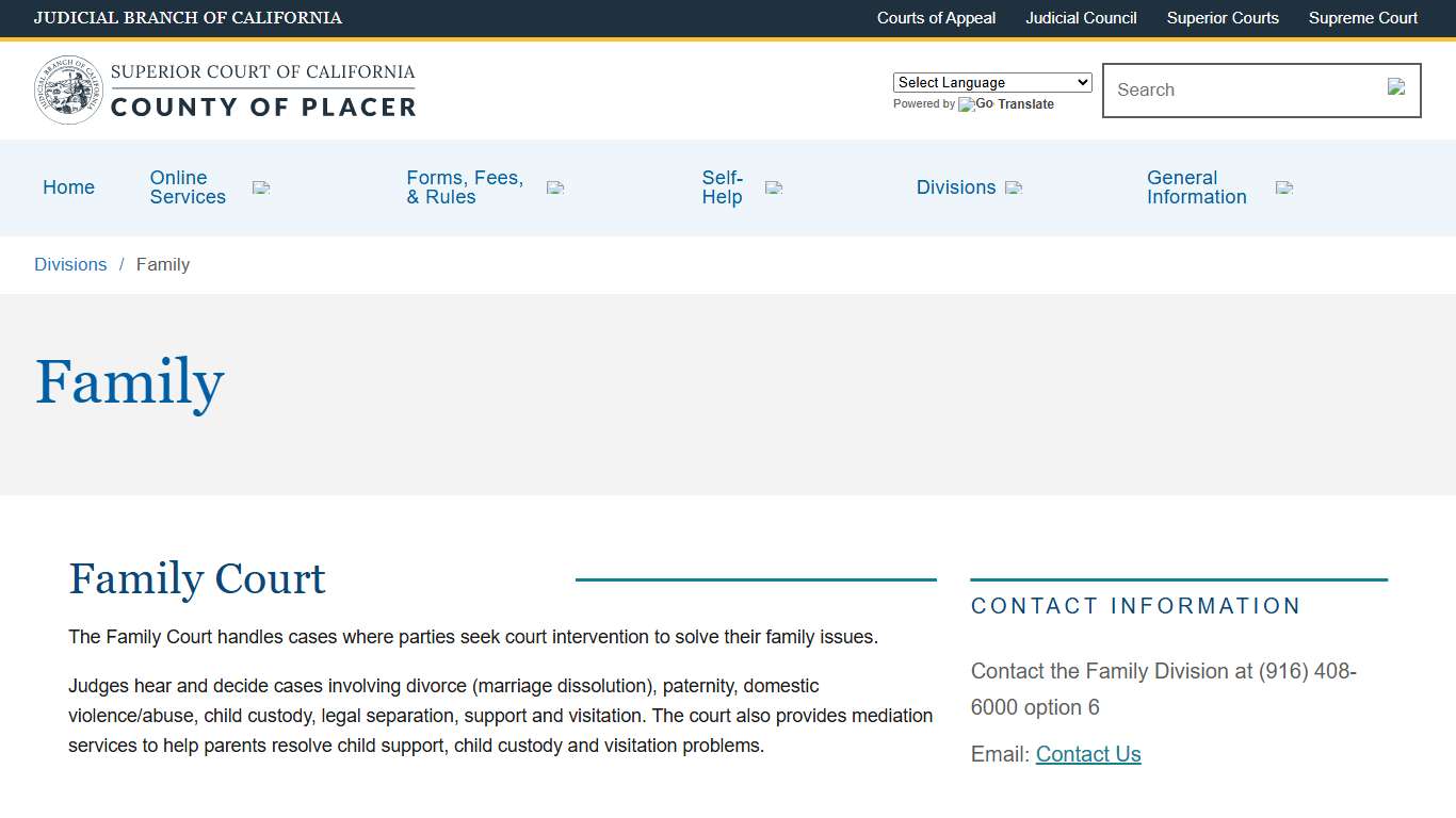 Family | Placer County Superior Court