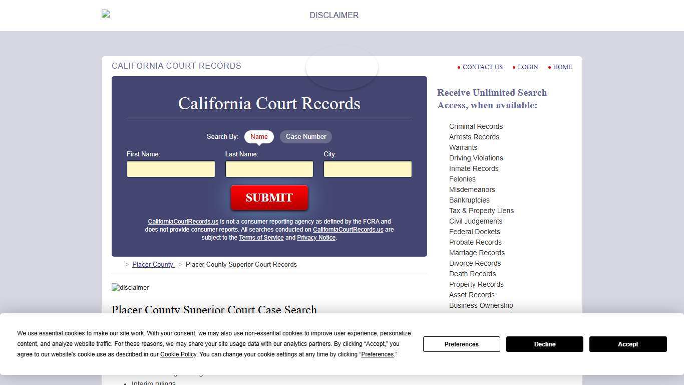 Placer County Superior Court Records | CaliforniaCourtRecords.us