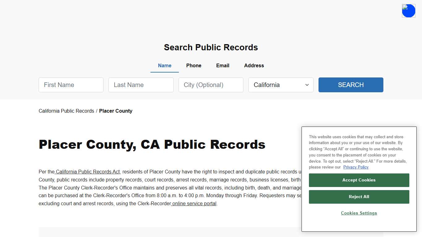Placer County, CA Public Court, Arrest and Inmate Records - ThePublicIndex